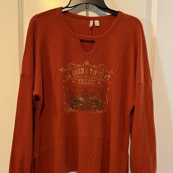 EUC Cato Burnt Orange Size L Waffle Knit Top “I’ll Drink To That Whiskey” - Picture 2 of 11